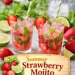Cool off with this refreshing summer strawberry mojito recipe made with juicy strawberries, lime, mint, and bubbly soda. The perfect fruity cocktail for patios, cookouts, and warm summer evenings.