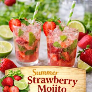 Cool off with this refreshing summer strawberry mojito recipe made with juicy strawberries, lime, mint, and bubbly soda. The perfect fruity cocktail for patios, cookouts, and warm summer evenings.