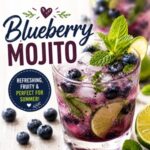Cool off with this refreshing blueberry mojito made with fresh blueberries, mint, lime, white rum, and sparkling water. This easy summer cocktail is perfect for backyard BBQs, pool parties, and relaxing on the patio. A delicious drink recipe for summer food, simple homemade living, and from scratch living.