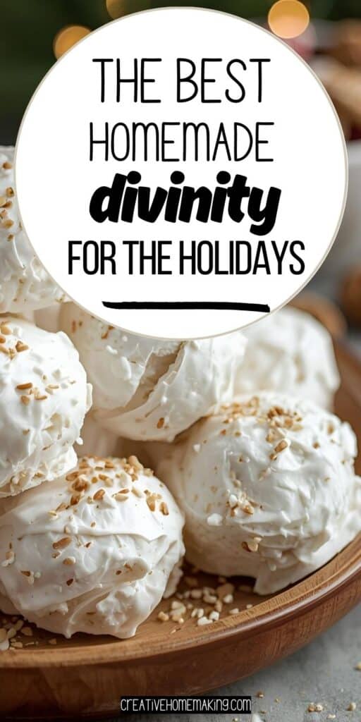 omemade divinity candy topped with pecans for Christmas