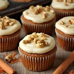 If you’re craving fall food, these carrot cake muffins are a must-try. Sweet carrots, warm spices, and frosting create the perfect fall vibe.