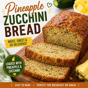This moist Pineapple Zucchini Bread is packed with sweet pineapple flavor and fresh garden zucchini. It's the perfect summer food for using up extra zucchini and fits beautifully into a from scratch living lifestyle. Enjoy a slice for breakfast, snacks, or dessert.