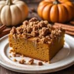 Homemade pumpkin coffeecake topped with cinnamon streusel