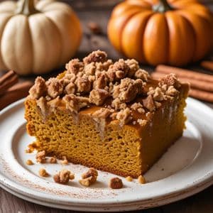 Homemade pumpkin coffeecake topped with cinnamon streusel