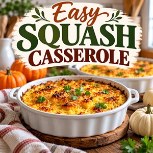 Add a classic comfort food favorite to your holiday table with this easy squash casserole! It's a wonderful choice for anyone collecting traditional Thanksgiving sides and homemade fall recipes. The tender squash and savory, golden topping pair beautifully with roast turkey, stuffing, mashed potatoes, and gravy. Save this recipe for your Thanksgiving menu!