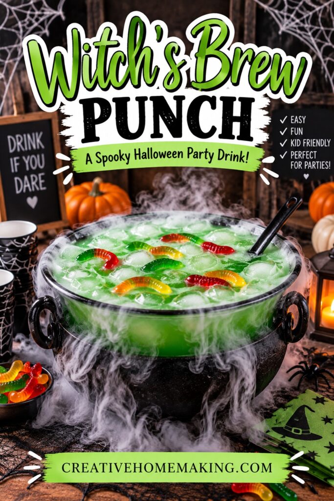 This spooky Witch’s Brew Punch is the perfect Halloween party drink! A fun green punch with gummy worms makes festive Halloween party food for kids, family gatherings, and Halloween parties.