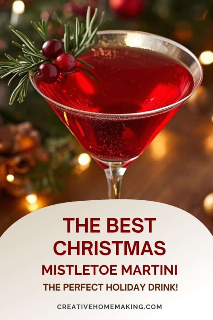Glass of mistletoe martini with cranberries and mint garnish