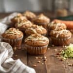 These moist and fluffy carrot cake zucchini muffins are the perfect blend of sweet spice and veggie goodness. Topped with cream cheese frosting and walnuts — a healthy-ish treat everyone will love!