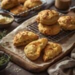Golden cheese scones on a rustic fall table