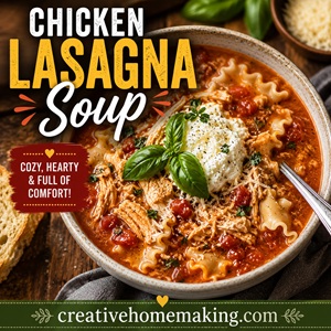 Skip the layers and make lasagna in soup form! This hearty recipe combines tender chicken, lasagna noodles, tomatoes, herbs, Parmesan, and creamy ricotta for a warm and satisfying meal. Perfect for easy family dinners and cozy fall recipes when you want something comforting.