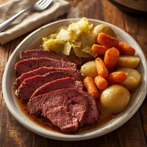 Slow cooker corned beef with cabbage, carrots, and potatoes