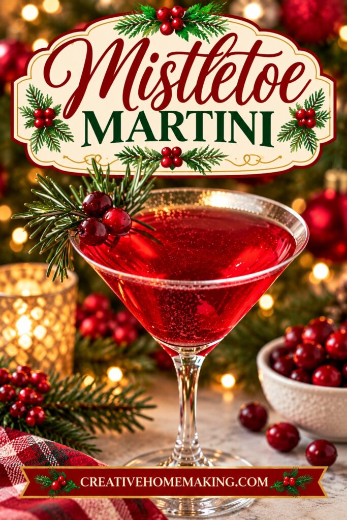 Make your holiday gathering feel a little more special with this elegant mistletoe martini. Its jewel-toned red color looks beautiful on a Christmas table, and the cranberry-and-rosemary garnish adds a classic seasonal touch. It's a fun cocktail to serve at a holiday dinner party, winter celebration, or festive evening with friends. Add this recipe to your Christmas cocktail collection for a memorable holiday menu!