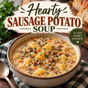 This hearty sausage and potato soup is the perfect fall recipe for a cozy night at home. Made with ground sausage and tender potatoes, this comforting soup is delicious fall food for easy family dinners and soup season.