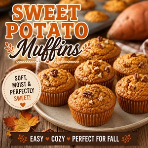 Bake something cozy with these homemade sweet potato muffins! Made with real sweet potatoes and warm spices, they're wonderful for breakfast, snacks, or an afternoon treat. A delicious addition to your favorite pumpkin and fall recipes.