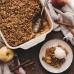 Homemade apple crisp topped with golden oat crumble