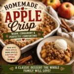 This homemade apple crisp is the ultimate cozy fall dessert! Fresh apples are baked with warm cinnamon and brown sugar, then topped with a buttery, crispy oat topping. Serve it warm with vanilla ice cream for an easy fall recipe the whole family will love.
