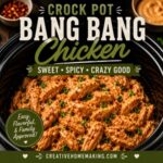 This creamy Crock Pot Bang Bang Chicken is loaded with bold sweet and spicy flavor! Tender slow-cooked chicken is coated in a rich, creamy bang bang sauce for an easy dinner the whole family will love. Perfect for busy weeknights, meal prep, and anyone who loves easy crock pot recipes.