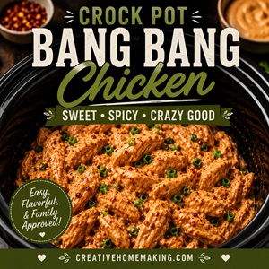 This creamy Crock Pot Bang Bang Chicken is loaded with bold sweet and spicy flavor! Tender slow-cooked chicken is coated in a rich, creamy bang bang sauce for an easy dinner the whole family will love. Perfect for busy weeknights, meal prep, and anyone who loves easy crock pot recipes.
