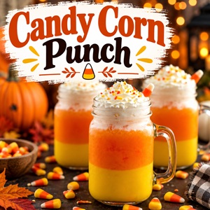 Looking for a fun Halloween drink? This easy Candy Corn Punch is layered to look like everyone’s favorite Halloween candy and topped with whipped cream and sprinkles. A festive addition to any Halloween party food table.