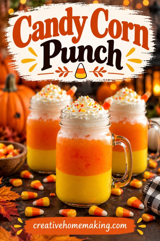 This fun Candy Corn Punch is a festive Halloween drink with colorful yellow, orange, and creamy white layers. Perfect for Halloween parties, fall gatherings, and kids’ celebrations.