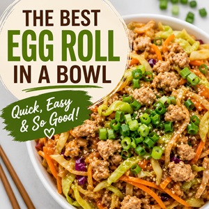his easy egg roll in a bowl recipe is loaded with cabbage, carrots, savory meat, and delicious flavor in every bite! A quick weeknight dinner for simple living, from scratch living, and Asian food cravings. Fresh, filling, and perfect for summer food when you want something easy and satisfying.