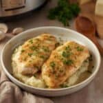 Slow cooker chicken in creamy garlic parmesan sauce