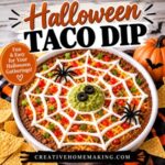 This fun Halloween taco dip makes an easy Halloween appetizer for your next Halloween party. Festive, colorful, and easy to serve, it’s a fun addition to your Halloween party food table.
