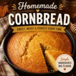 This easy homemade cornbread recipe bakes up with a golden crust and a soft, tender center every time. It's the perfect side dish for cozy soups, hearty chili, barbecue, holiday dinners, and easy family meals, using simple pantry ingredients.