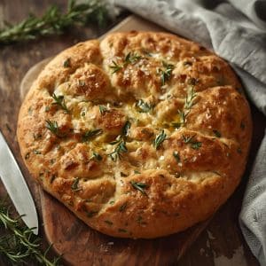 Artisan-style sourdough focaccia on parchment paper with flaky salt