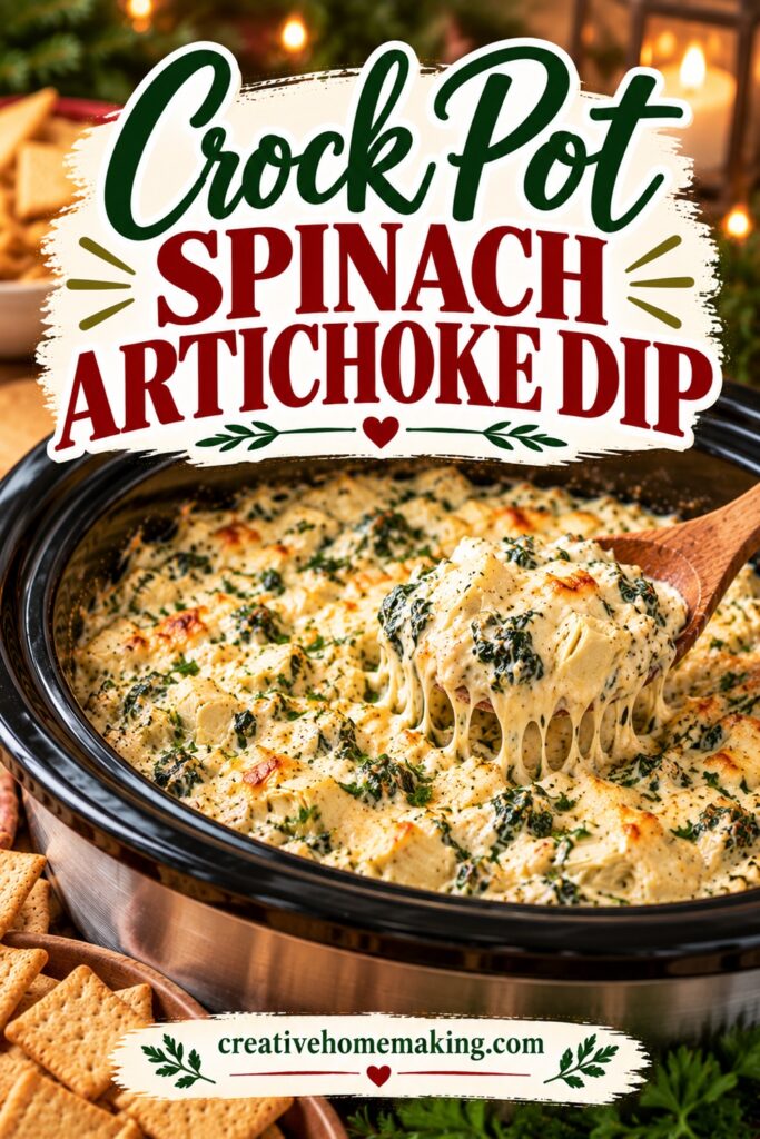 If you love warm, cheesy dips, try this Crock Pot spinach artichoke dip! Creamy cheese, tender spinach, and artichokes come together in an easy slow cooker appetizer. Serve it with crackers, bread, or fresh vegetables for a delicious snack everyone can enjoy.