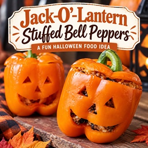 Jack-O’-Lantern Stuffed Bell Peppers for Halloween