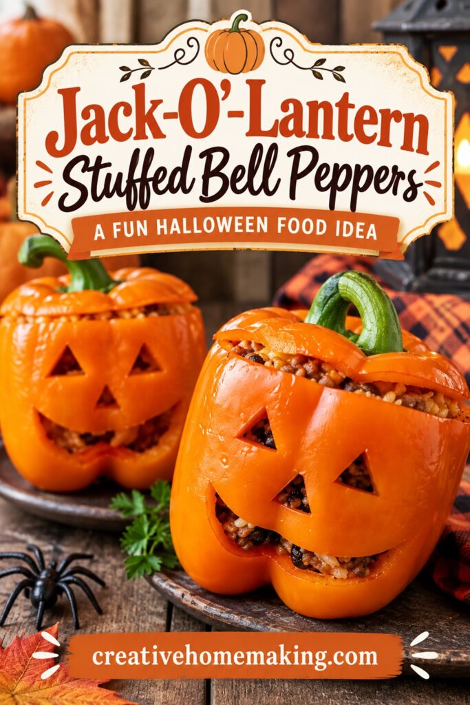 Turn dinner into a spooky Halloween treat with these fun jack-o’-lantern stuffed bell peppers. An easy Halloween dinner idea that’s perfect for family meals, Halloween parties, and festive Halloween party food.