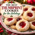 These classic thumbprint cookies are a must-have for your Christmas baking list! Buttery, tender cookies filled with sweet red jam and dusted with powdered sugar make a beautiful addition to any holiday dessert tray. Perfect for Christmas cookie exchanges, holiday parties, cookie swaps, and homemade gifts. Save this easy thumbprint cookie recipe for the holidays!