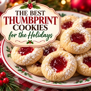 These classic thumbprint cookies are a must-have for your Christmas baking list! Buttery, tender cookies filled with sweet red jam and dusted with powdered sugar make a beautiful addition to any holiday dessert tray. Perfect for Christmas cookie exchanges, holiday parties, cookie swaps, and homemade gifts. Save this easy thumbprint cookie recipe for the holidays!