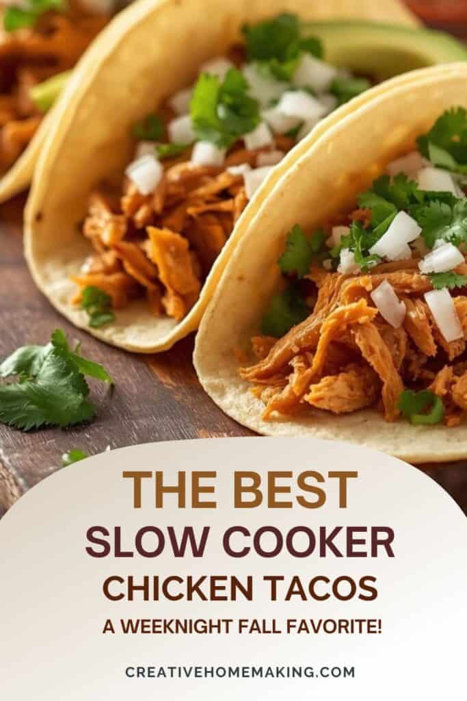 Shredded chicken tacos on a rustic plate with fall-themed decor