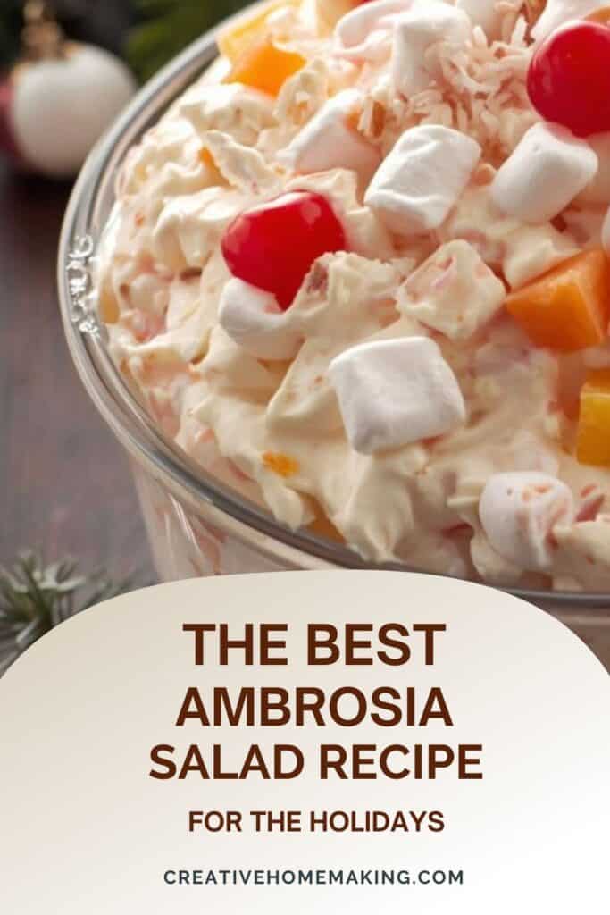 Holiday ambrosia salad topped with cherries and coconut flakes