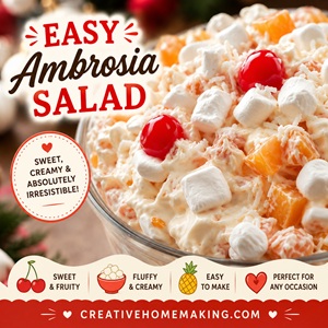 This easy ambrosia salad is loaded with mandarin oranges, pineapple, marshmallows, coconut, and cherries for a sweet and creamy dessert everyone loves. Perfect for summer picnics, Fourth of July celebrations, Labor Day cookouts, potlucks, and family gatherings. A classic make-ahead recipe that's always a crowd favorite.