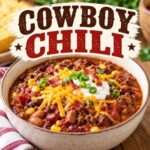 Looking for a warm, satisfying meal? This easy cowboy chili combines savory ground beef, beans, tomatoes, and flavorful toppings in one delicious bowl. It's perfect for easy family dinners, busy weeknights, and cozy weekends at home. Save this recipe along with your favorite cozy soup recipes for a collection of comforting meals everyone will enjoy!