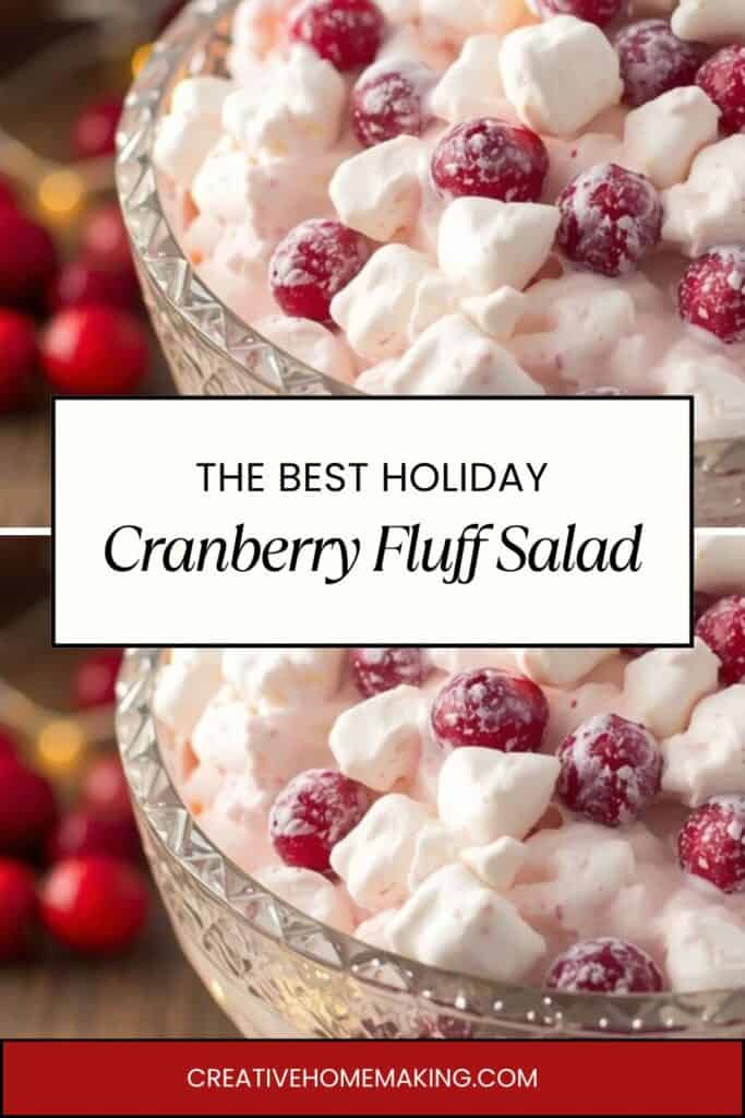 Creamy cranberry fluff salad with marshmallows and pecans in a festive bowl