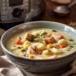 Slow cooker salmon chowder with creamy texture and herbs