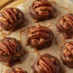 Turtle candies sprinkled with sea salt on a festive background