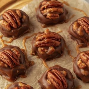 Turtle candies sprinkled with sea salt on a festive background