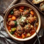 Slow cooker Italian meatball soup with pasta and vegetables