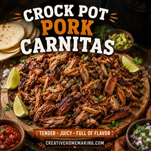 These easy Crock Pot pork carnitas are tender, juicy, and packed with flavor! Perfect for tacos, burrito bowls, or a casual dinner, this slow cooker recipe is a delicious addition to your fall recipes. It also makes fantastic game day football food for feeding a crowd.