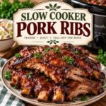 Make tender, juicy pork ribs right in your Crock Pot! This easy slow cooker recipe is perfect for fall recipes, family dinners, and those nights when you want a hearty meal without spending hours in the kitchen. Serve with your favorite sides for a comforting dinner.