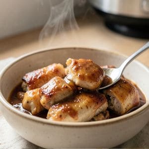 Slow cooker chicken thighs in a flavorful sauce