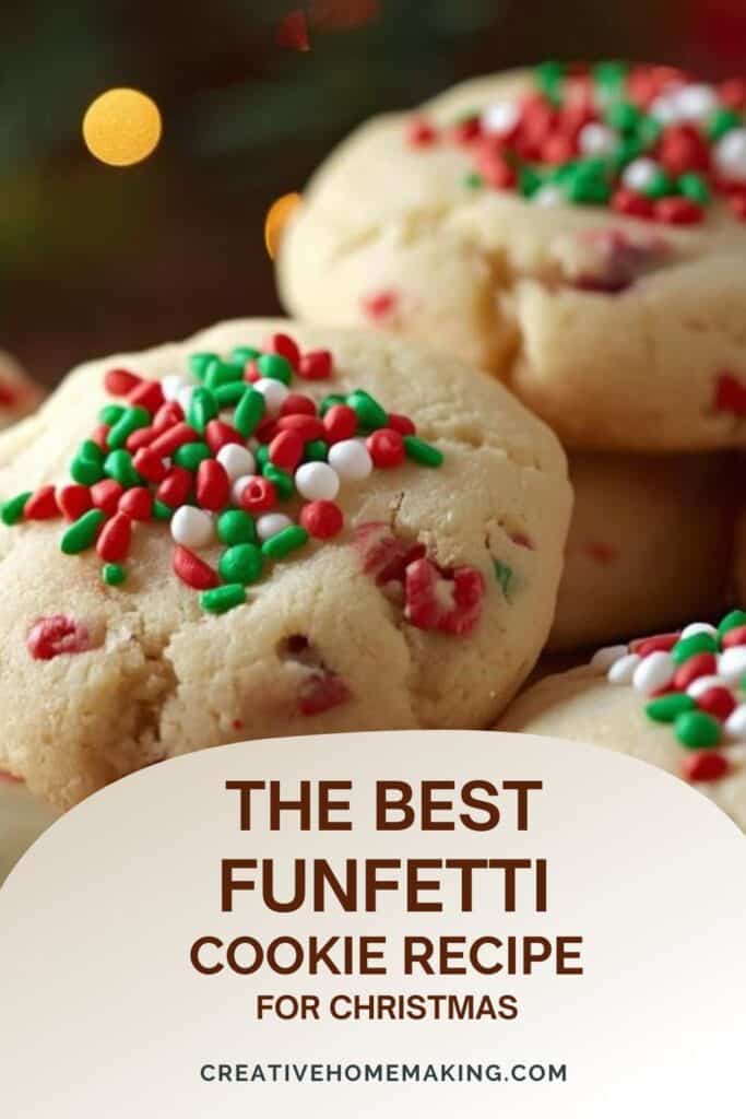 Close-up of holiday funfetti cookies with red and green sprinkles