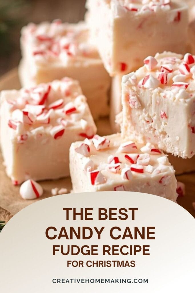 White candy cane fudge with crushed peppermint topping in a festive dish
