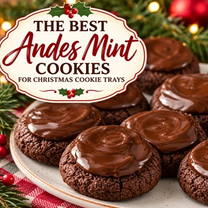 These Andes mint cookies are a chocolate lover's dream! Rich chocolate cookies topped with a smooth, minty chocolate layer make a delicious addition to your Christmas baking list. Perfect for holiday parties, Christmas cookie exchanges, festive dessert trays, and homemade cookie gifts. Save this easy holiday cookie recipe for your next baking day!