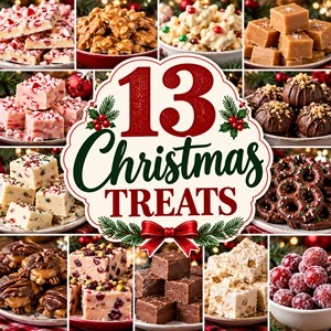 Fill your holiday candy trays with these 13 delicious Christmas treat recipes! This festive collection includes Candy Cane Fudge, Classic Homemade Fudge, Microwave Peanut Brittle, Homemade Holiday Toffee, and White Chocolate Peppermint Bark. You'll also find Christmas Rolo Pretzels, Turtle Candy, Kentucky Bourbon Balls, and Frosted Cranberries. Whether you're making Christmas candy for a party or putting together homemade food gifts, these holiday recipes offer plenty of sweet inspiration. Save this roundup for later!